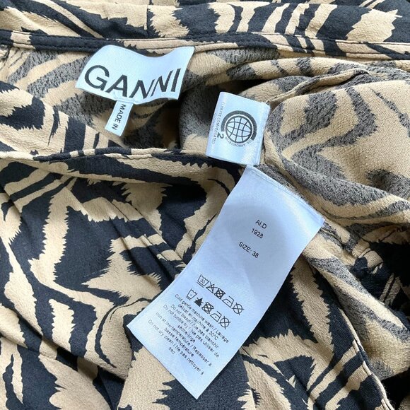 Ganni Wrap Dress Tiger Stripe Tan Black Animal Print (38, 6) - Picture 4 of 8